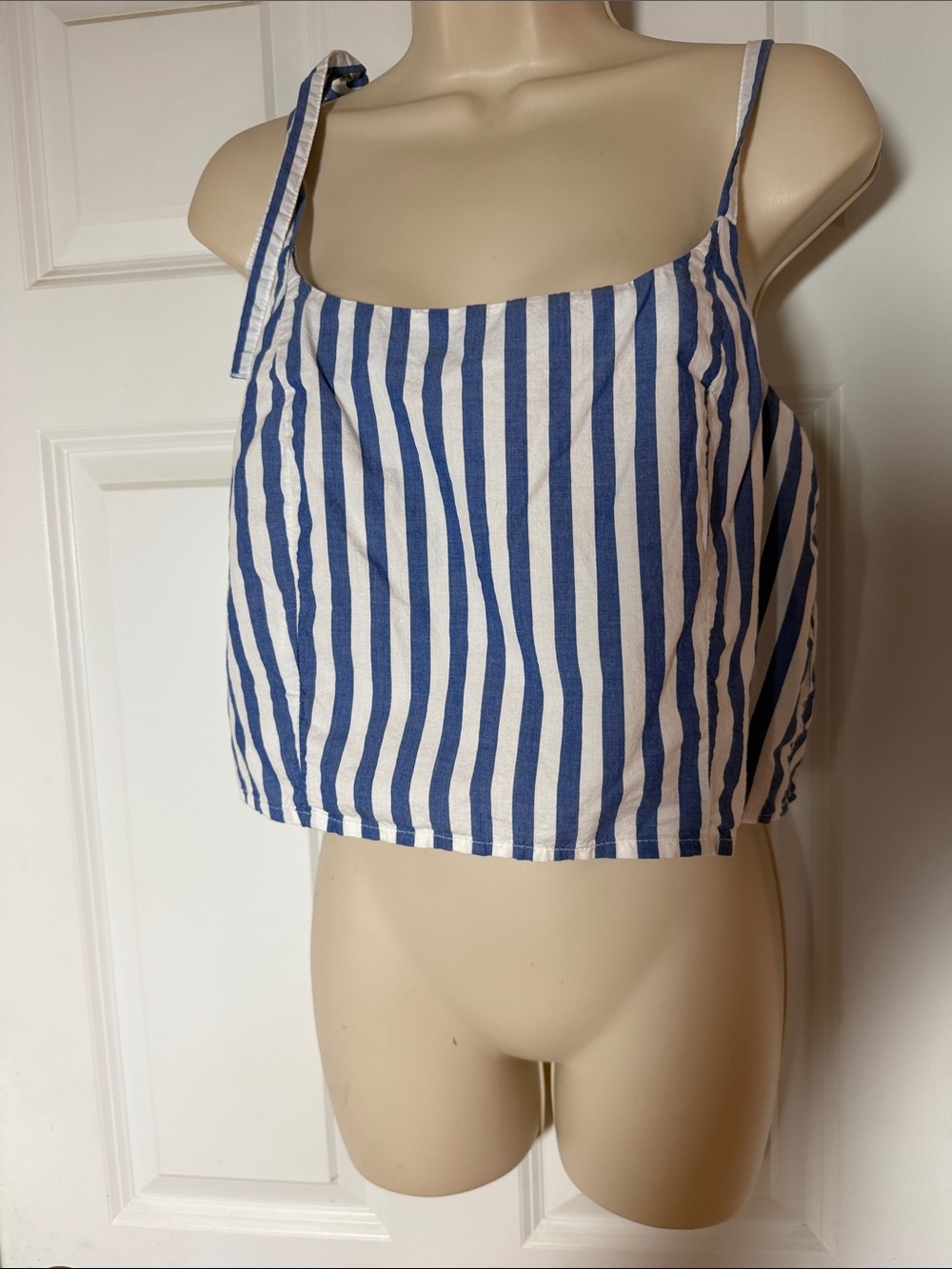 Old Navy Blue and White Striped Tie-Shoulder Crop Top